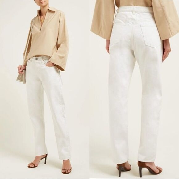 Nili Lotan Archer Straight Leg Mid Rise Jeans in White - Picture 1 of 13